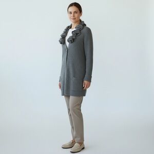 Soft Surroundings Ruffle Collar Cardigan Sweater Green Wool-Blend | Medium